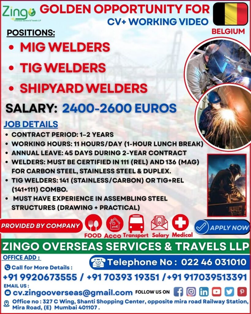 JOB OPENING FOR WELDERS IN BELGIUM