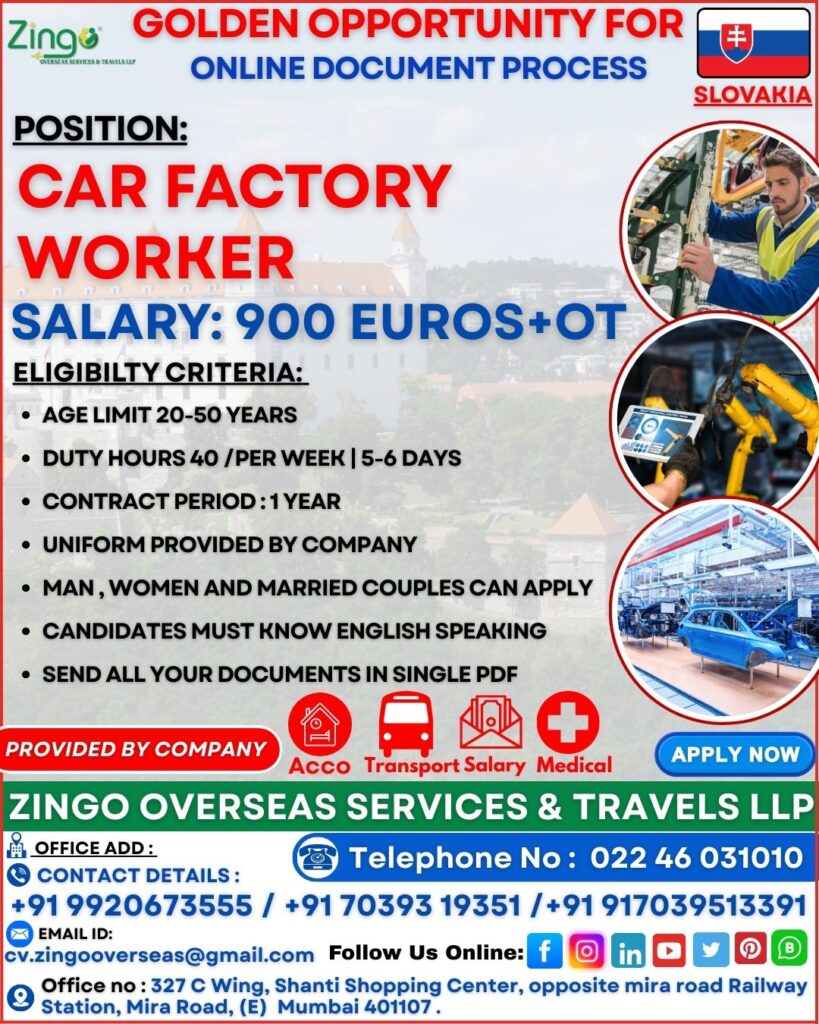 JOB OPENING FOR CAR FACTORY WORKERS IN SLOVAKIA