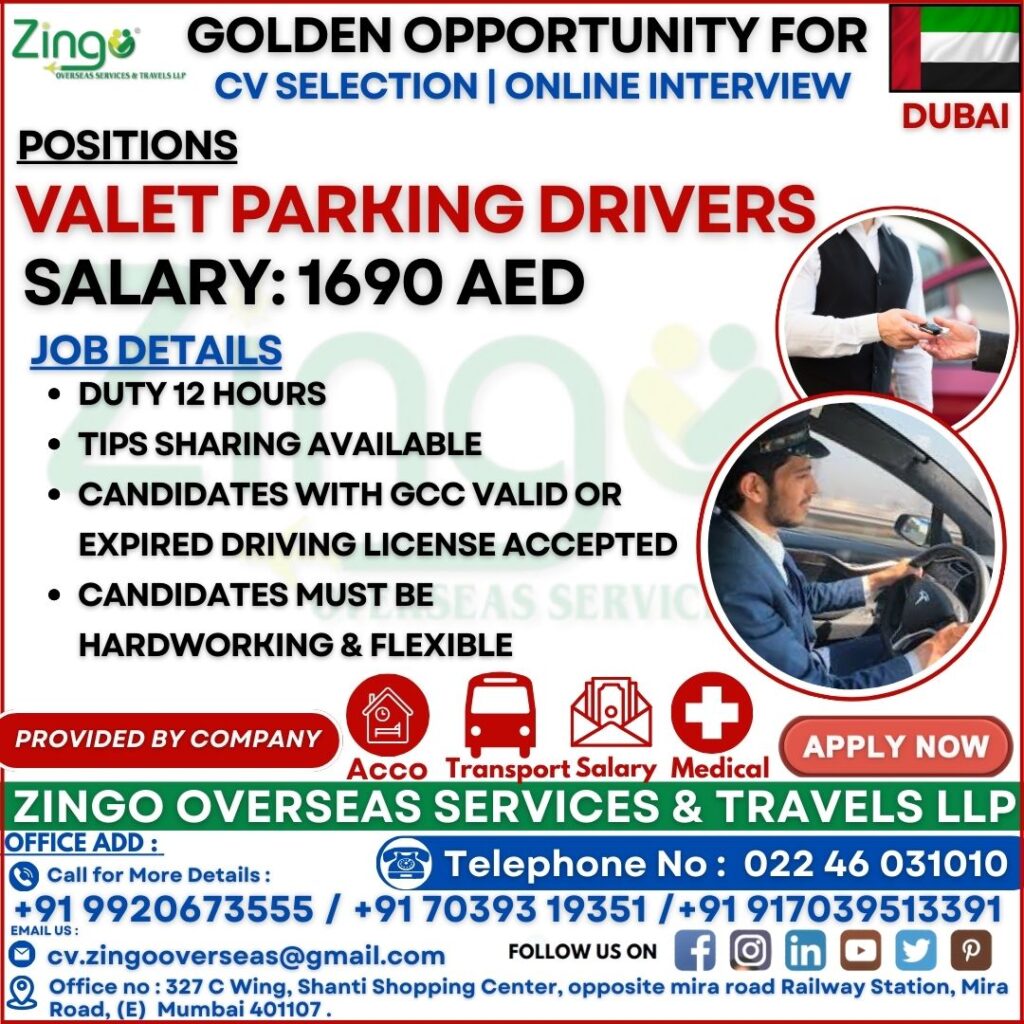 JOB OPENING FOR VALET PARKING DRIVERS IN DUBAI