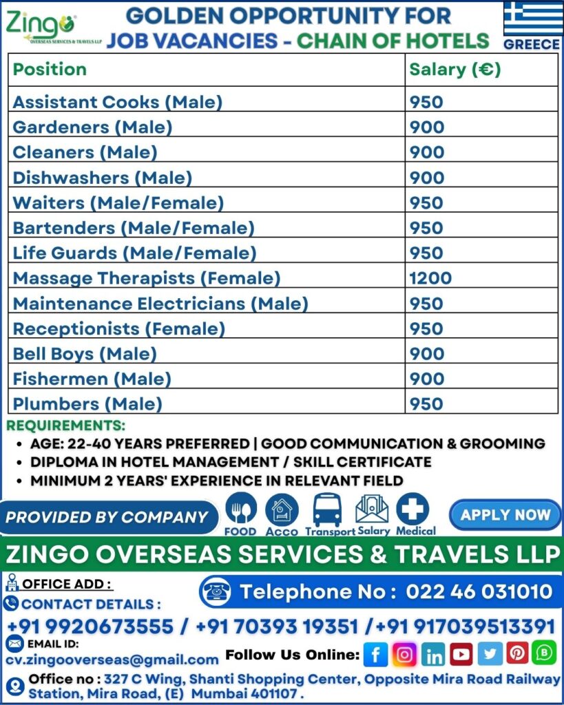 JOB OPENING FOR GREECE