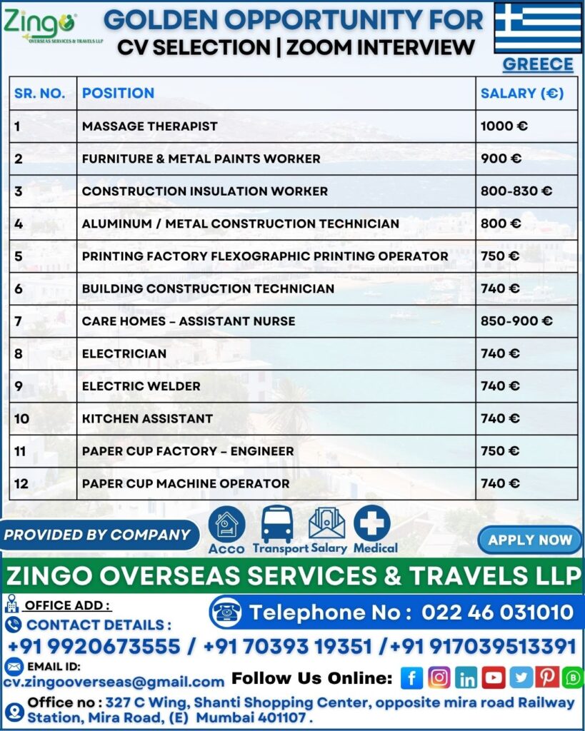 JOB VACANCY FOR GREECE