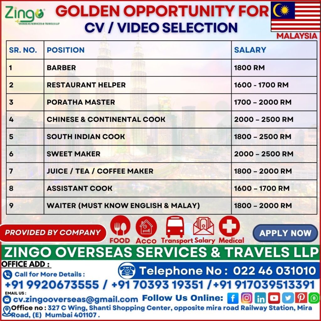 JOB OPENING FOR MALAYSIA