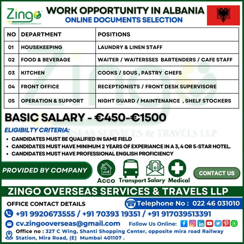 JOB OPPORTUNITY FOR ALBANIA
