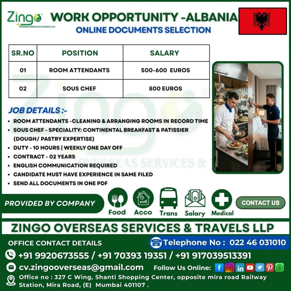 JOB VACANCY FOR ALBANIA